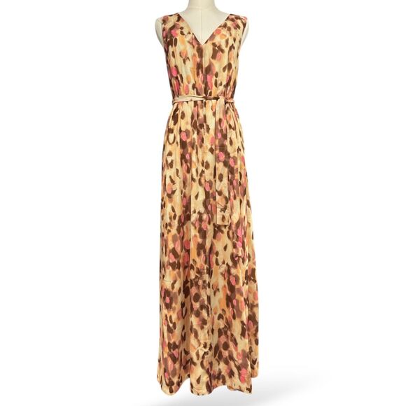 Banana Republic Slvls V Neck Maxi Dress Wm Sz M Twist-back Pale Yellow BrownNWT - Picture 1 of 10